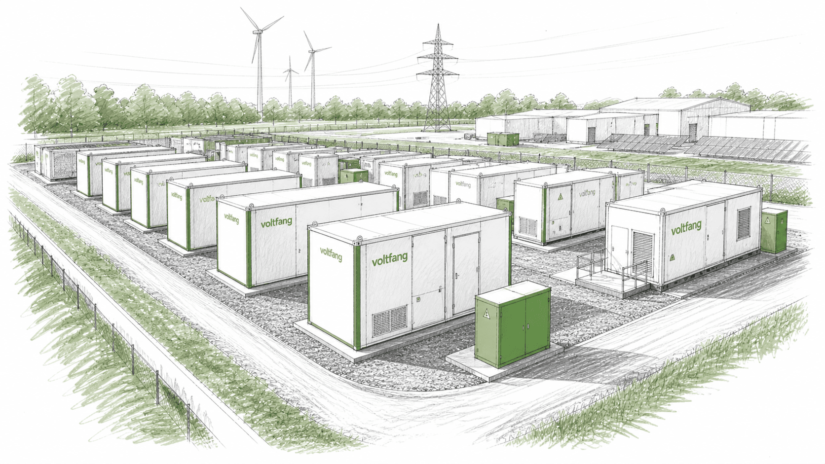 Visualisierung des Batteriespeicherparks Alsdorf West